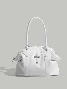 women's cross & chain decor shoulder bag, fashionable large capacity tote bag for daily used, casual trendy versatile high-quality daily commuting bag