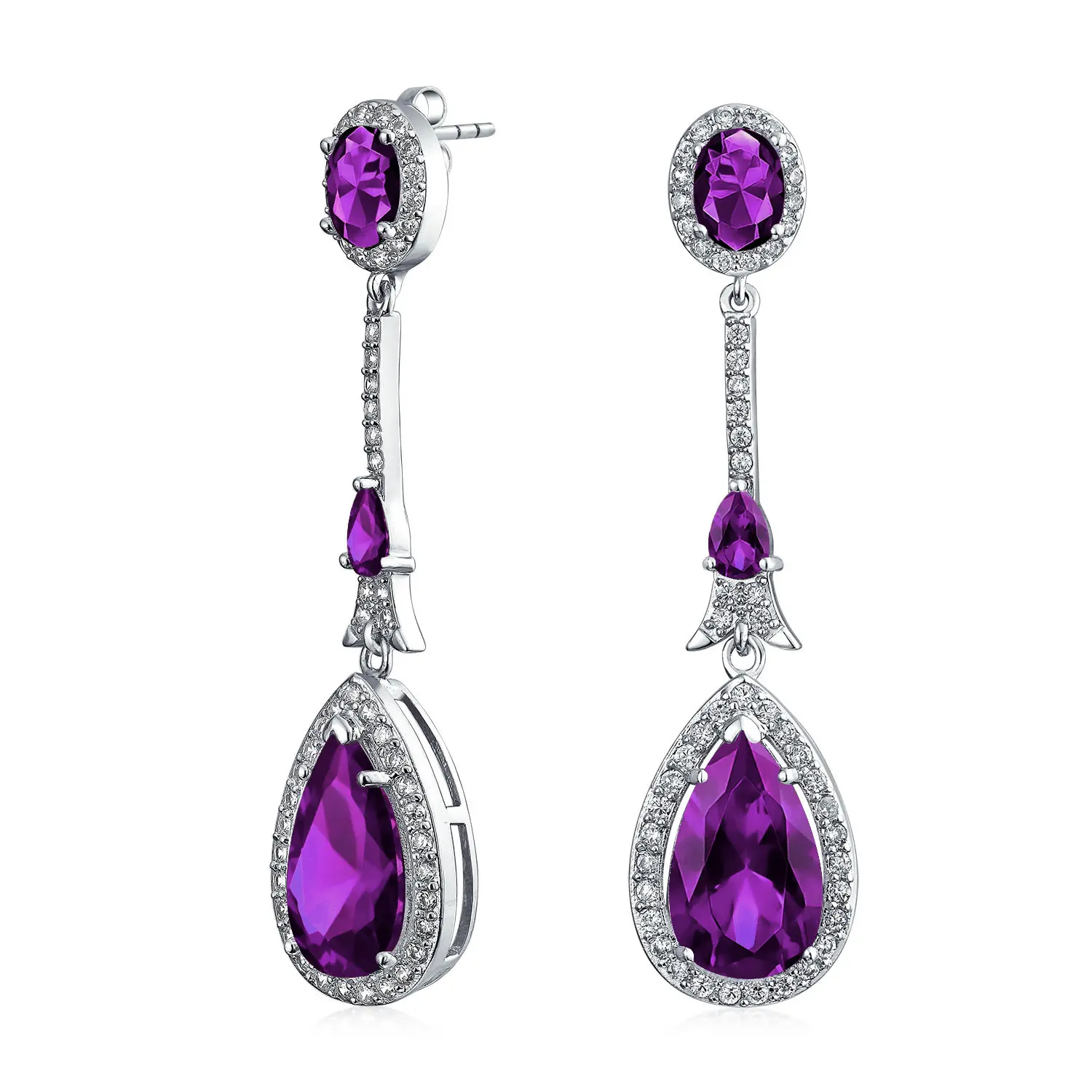 Art Deco Style Halo Teardrop CZ Cubic Zirconia Dangling Chandelier Earrings