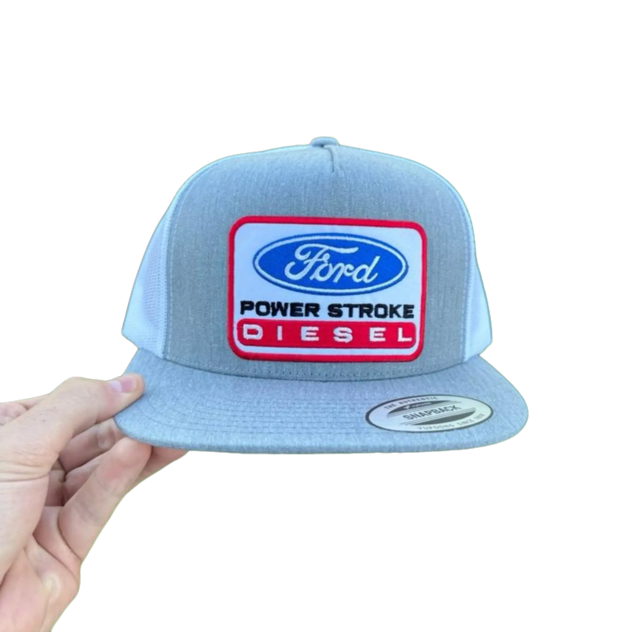 Ford Power Stroke Diesel Hat Flat Brim Snapback Mesh Trucker Cap Custom Patch Ford Power Stroke Diesel Gray/White Mesh Hat - Walmart.com main image 2