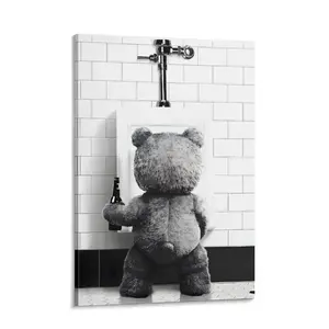 NBHYK Ted Movie Poster Teddy Bear Print Black & White Wall Art for Bathroom Restroom Nursery Kids Room Eco-Friendly Fade-Resistant Waterproof Canvas Decor Hotel Restaurant Bar Artistic