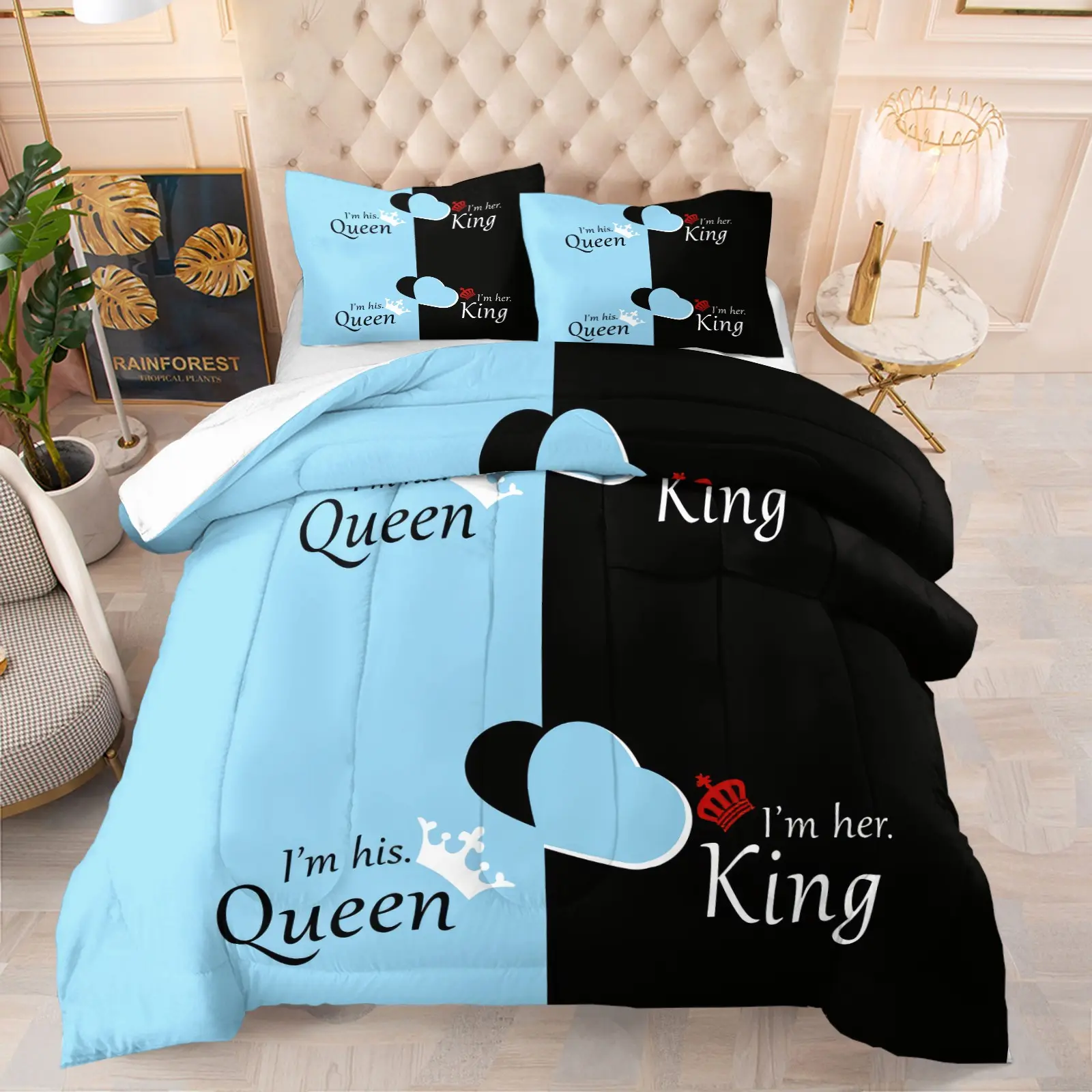 Valentine's Day Series Quilt Set, 3pcs Soft Lightweight Breathable Printed Comfy Bedding Set, Summer Comfortable Duvet Cover with 2 Pillowcases