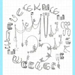 31 Pcs Ear Cuff Helix Cartilage Ear Clip on Wrap Earrings Ear Cuffs for Women Men Non Piercing Ear Clip Fake Earrings Cartilage(Gold/Silver/Black)