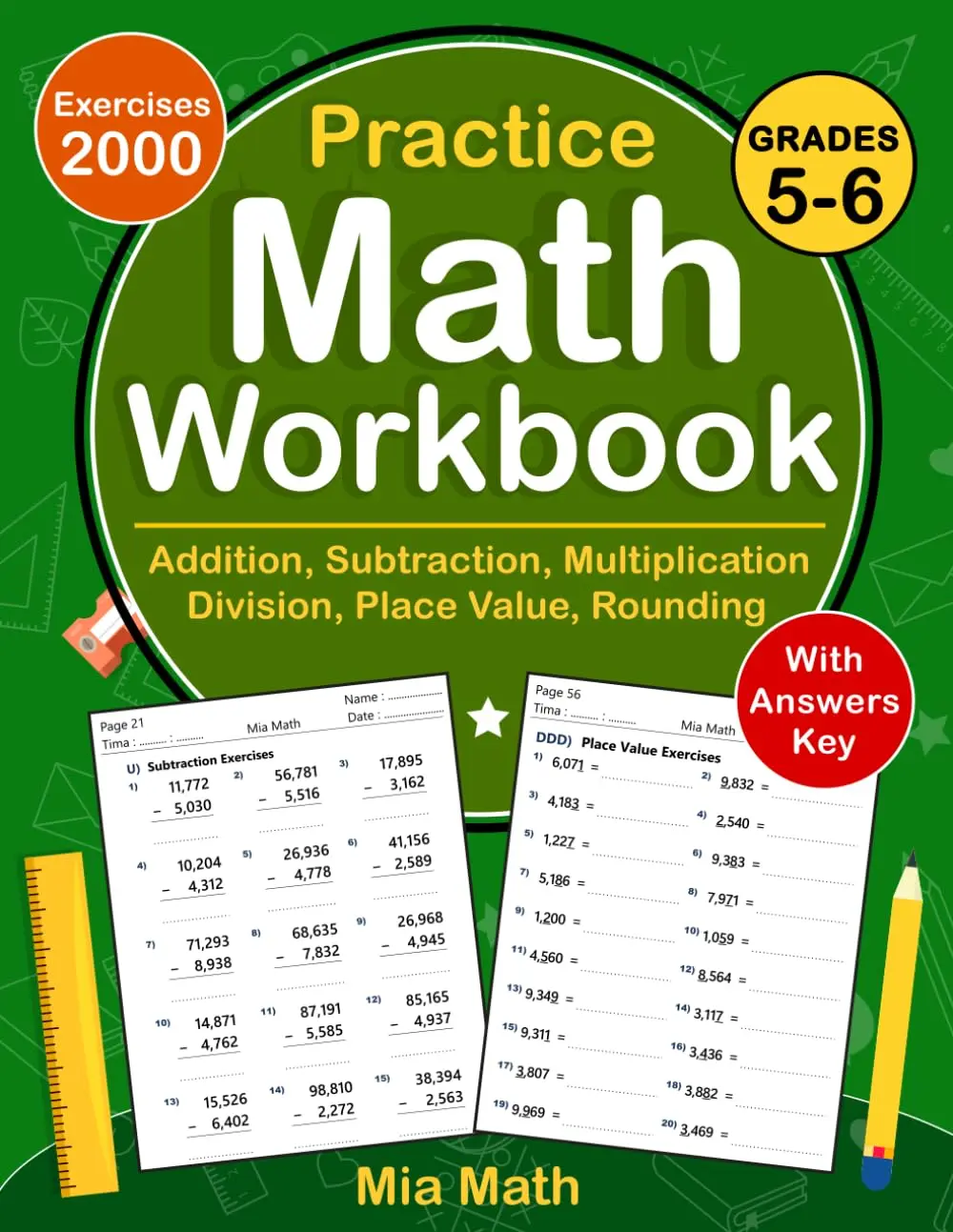 Math Workbook For Grades 5 To 6 With Addition, Subtraction, Multiplication, Division, Place Value, Rounding: Daily Math Practice Workbook For 5th & ... Answers | Math Homeschool For kids Ages 10-12
