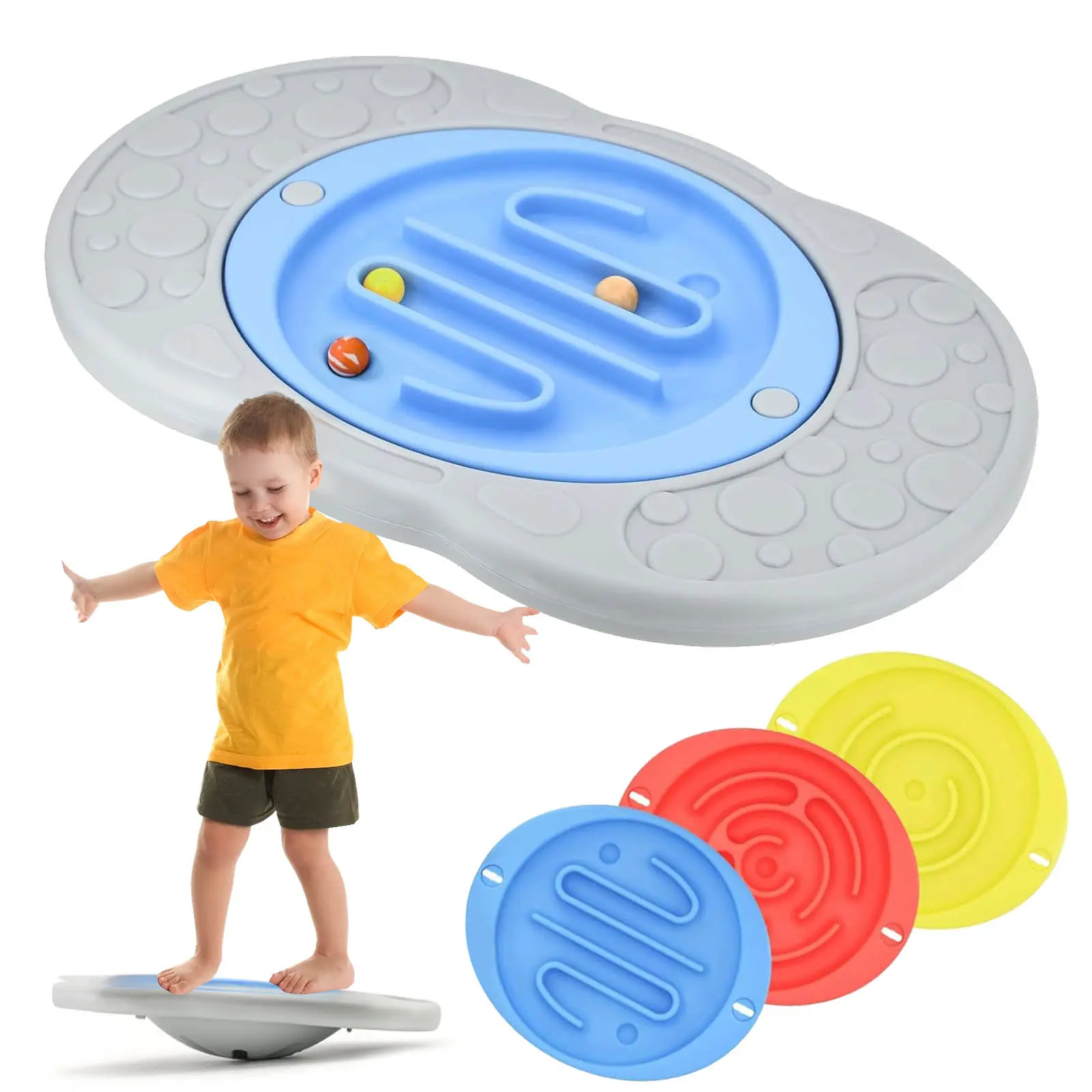 3-in-1 Kids Maze Balance Board, 3 Swappable Labyrinths & 3 Challenge Balls, Non-Slip Rubber Base Wobble Board for Core Training, Skate Prep & ADHD Focus, Ages 3-12