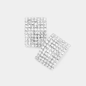 Rectangle Clear Rhinestone Pageant Earrings  | Interview Earrings | 190550