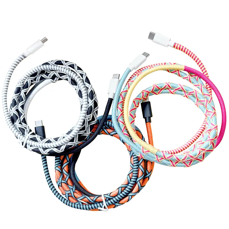 Hand-woven, ethnic-style dual-ended Type-C fast-charging cable (1-meter extended version)—a versatile cable compatible with iPhones, iPads, and computers; suitable for in-car charging; 1-meter length.