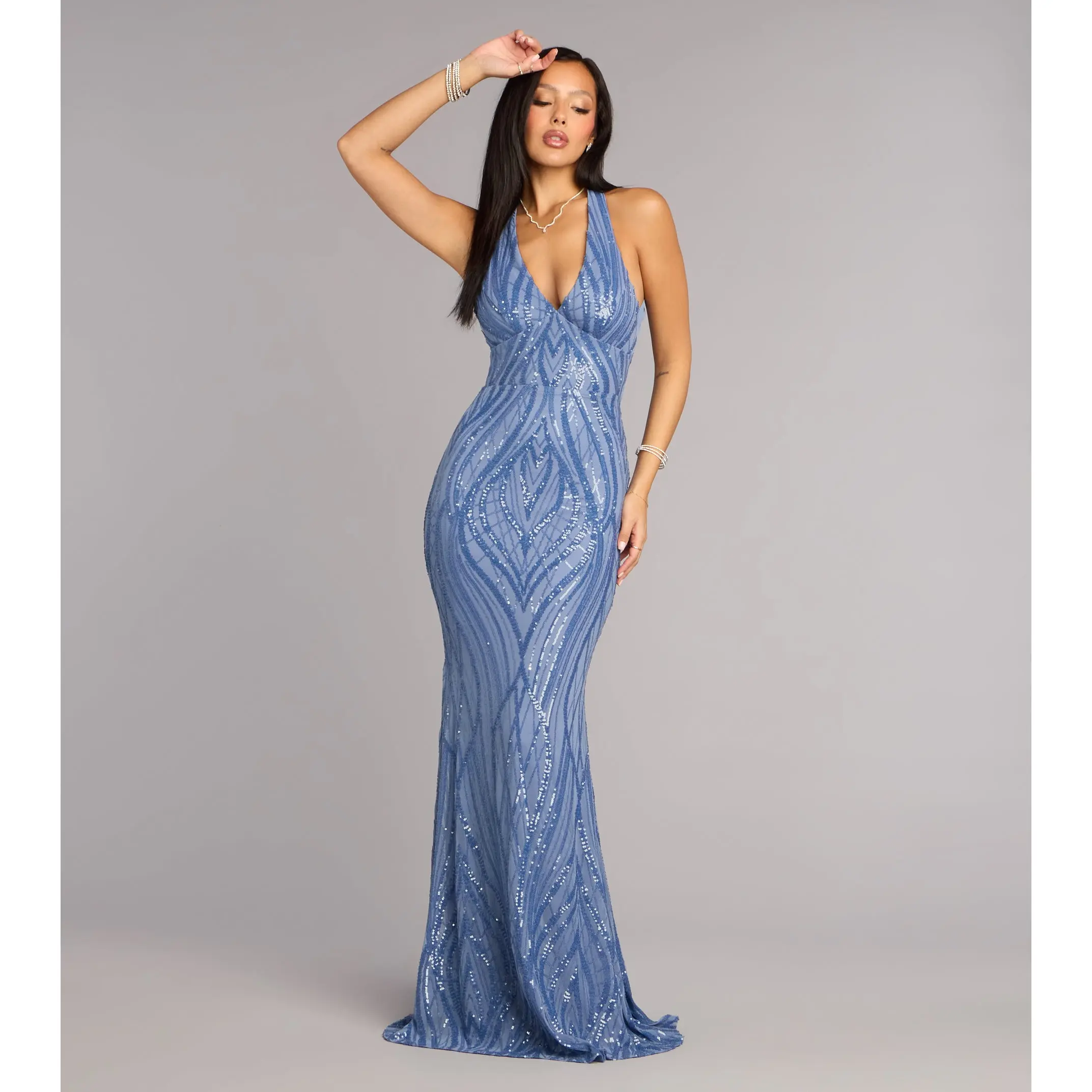 Kate Sequin Chiffon Tie Mermaid Formal Dress Kate Sequin Chiffon Tie Mermaid Formal Dress