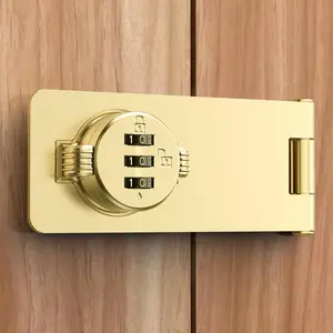 Mechanical Keyless Cabinet Lock, Cabinet Locks with Combination, Easy Installation for Doors, Cabinets, File Cabinets, Barn Door, Fence, Bathroom, Sheds, Office &  Use, 4.5" Golden