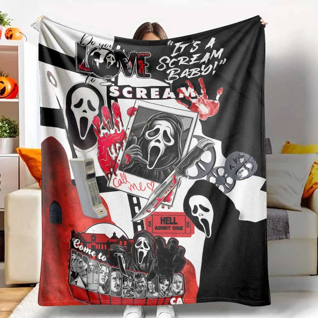 Scream Movie Flannel Blanket, Ghostface Killer Inspired Print, UltraSoft, Cozy and Warm, Perfect as Halloween Decor, Movie Nights, Scary Theme Parties, Dorm Room Essential, or Spooky Gift Idea. tiktokshopspringglowup