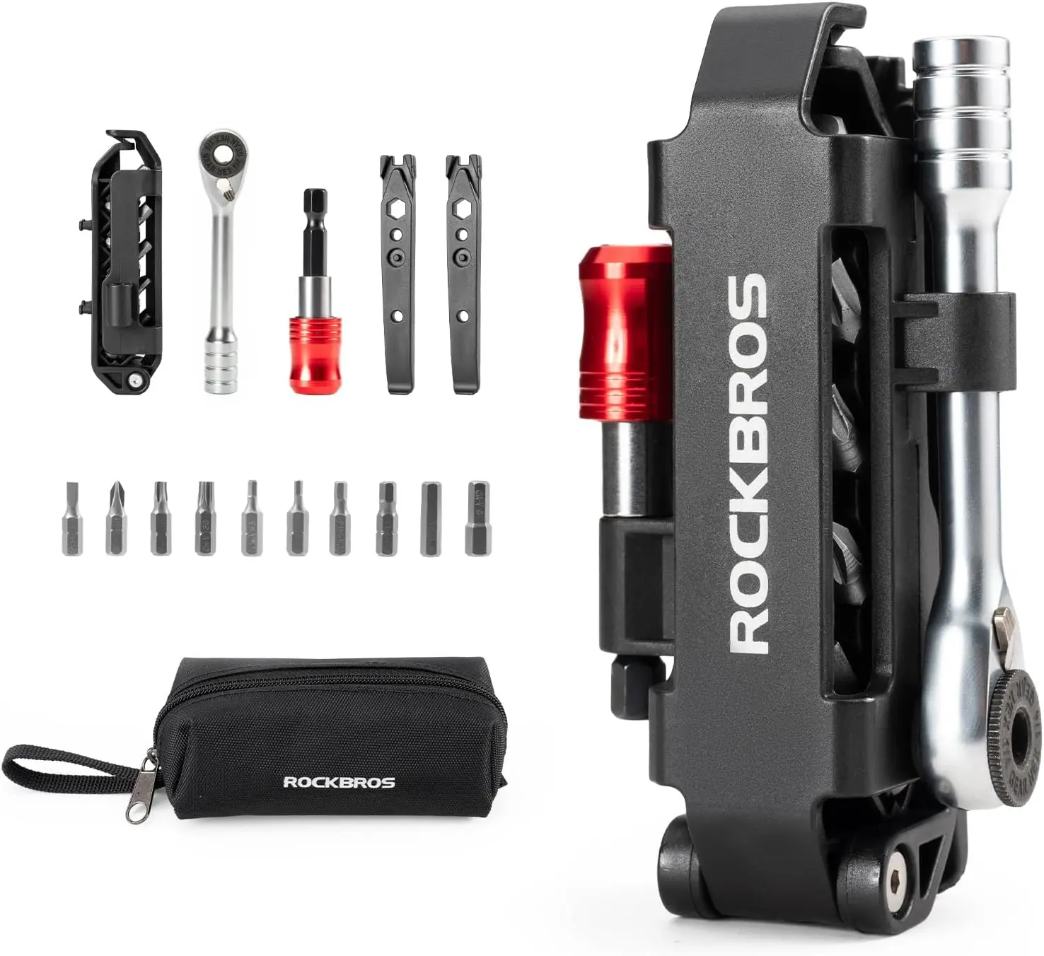 ROCKBROS 14-in-1 Bike Tool Kit, Portable Ratchet Wrench with 10 Bits and 2 Tire Levers