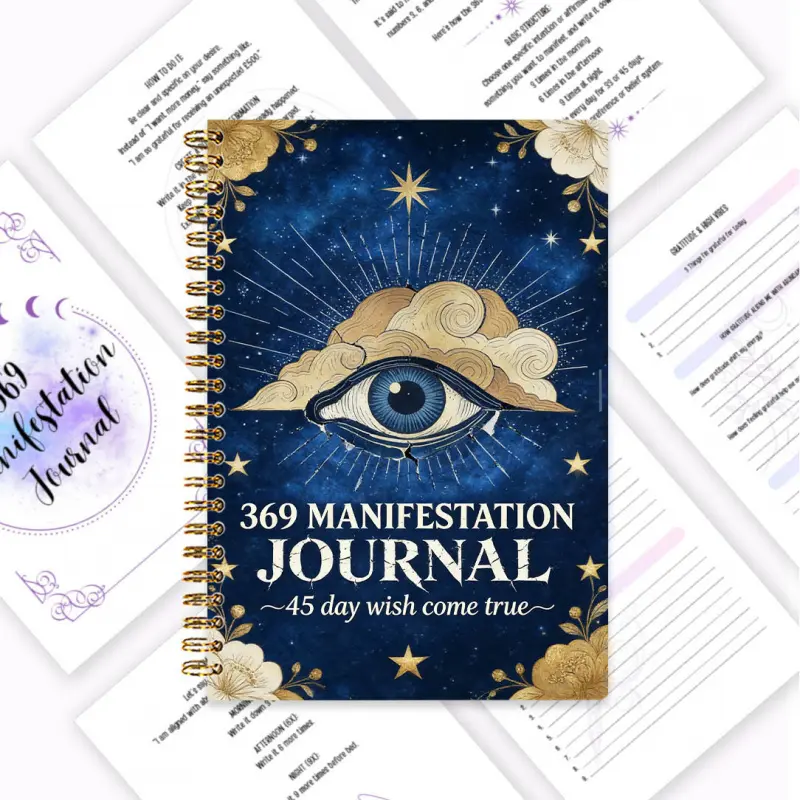 Spiritual Growth Planner, 369 Manifestation Law Notebook, Law of Attraction Wish Fulfillment Handbook, Gratitude Journal & High Vibration Record, Daily Manifestation Practice. It includes 3 writing exercises every morning (3 times), noon (6 times) and eve