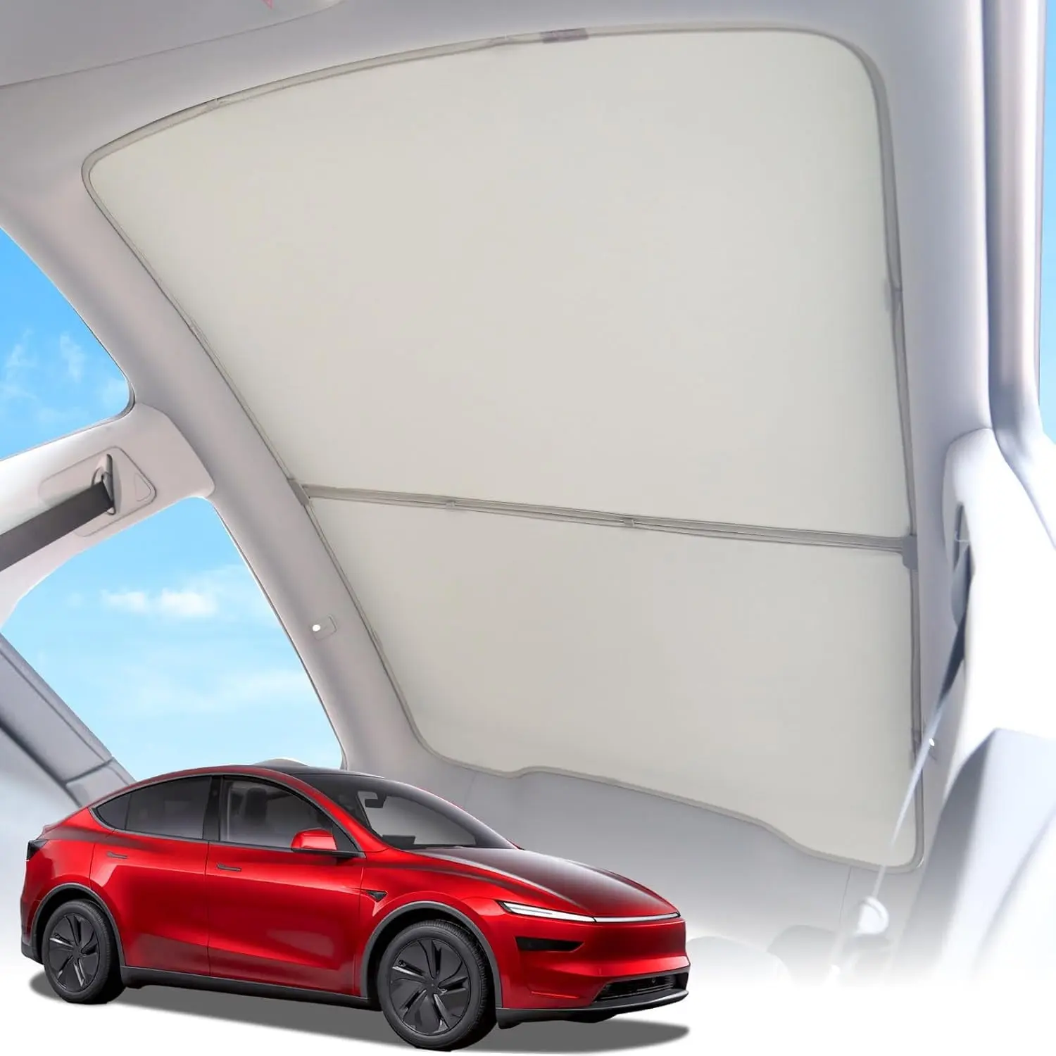 2025 Tesla Model Y Juniper Glass Roof Sunshade - Anti-Sag Ice Crystal Coating, No Gap Heat Insulation | Upgraded Beige Interior