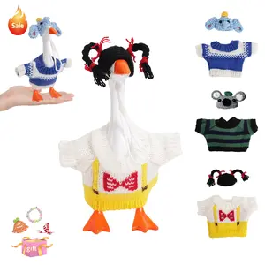 3 Set Desk Goose Outfits, Animal Theme Knitted Hat & Clothes for 7 Inch Desk Goose Statue Cute Funny Headwear & Costume for Magnetic Geese Key Holder