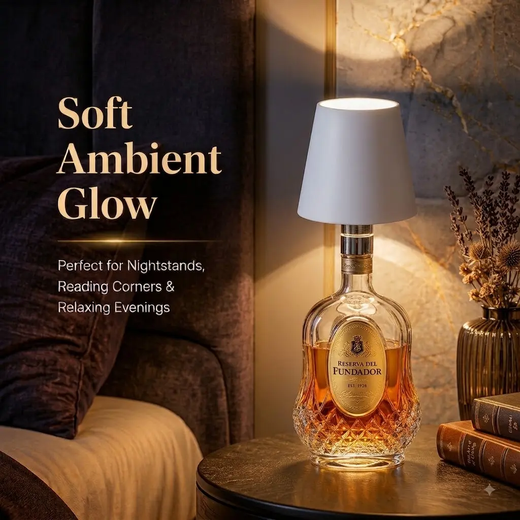 Rechargeable Cordless Wine Bottle Stopper Lamp - 3 Color Touch Dimmable & IP54 Waterproof Mood Light for Cozy Home & Gift