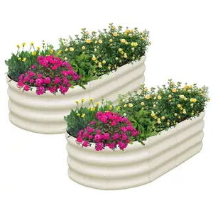 SnugNiture 2-Pack 12" Tall 4x2 ft Module Metal Raised Garden Bed Oval Metal Planter Box for Planting Plants Vegetables