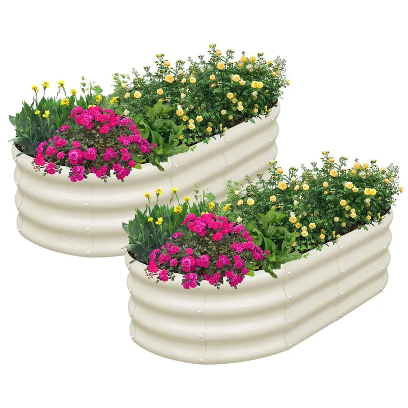 SnugNiture 2-Pack 12" Tall 4x2 ft Module Metal Raised Garden Bed Oval Metal Planter Box for Planting Plants Vegetables