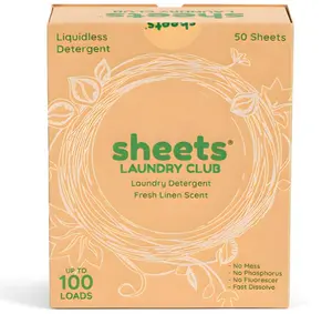 Sheets Laundry Club Laundry Detergent Sheets – 50 Sheets (100 Loads), Fresh Linen, Hassle-Free Laundry, Quick-Dissolving, Hypoallergenic, Septic Safe, Plastic-Free Packaging