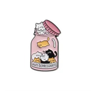 Cute Cat Jar Enamel Brooch Pin, Funny Animal Cartoon Lapel Pin for Women Men, Decorative Pin for Backpacks, Denim Jackets, Hats, Scarves & Jeans