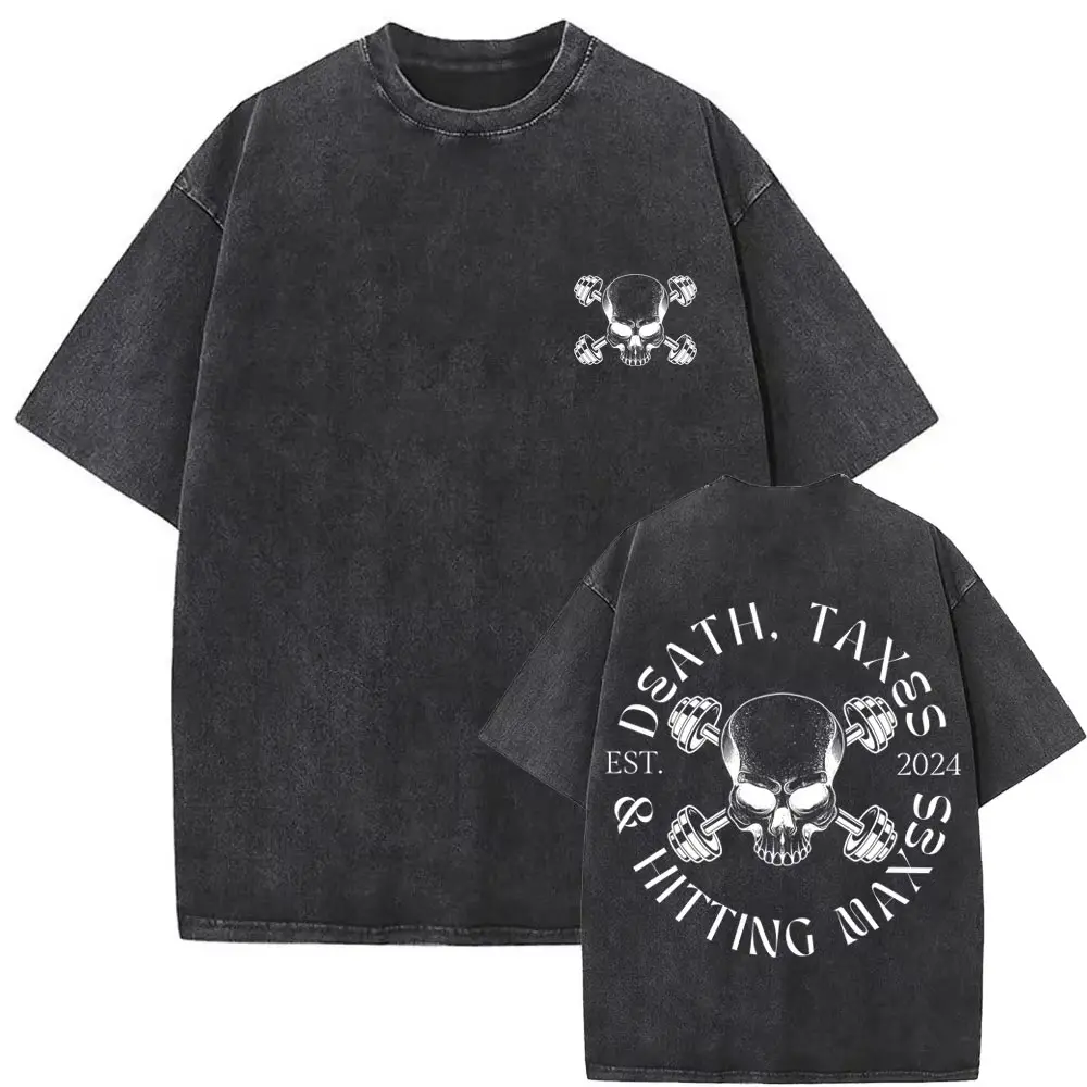  Anti Social Lifting Club Cartoon Skull Graphic T-shirts Men Women Funny Gym Workout Bodybuilding Washed Vintage Skeleton Pump Cover T Shirts