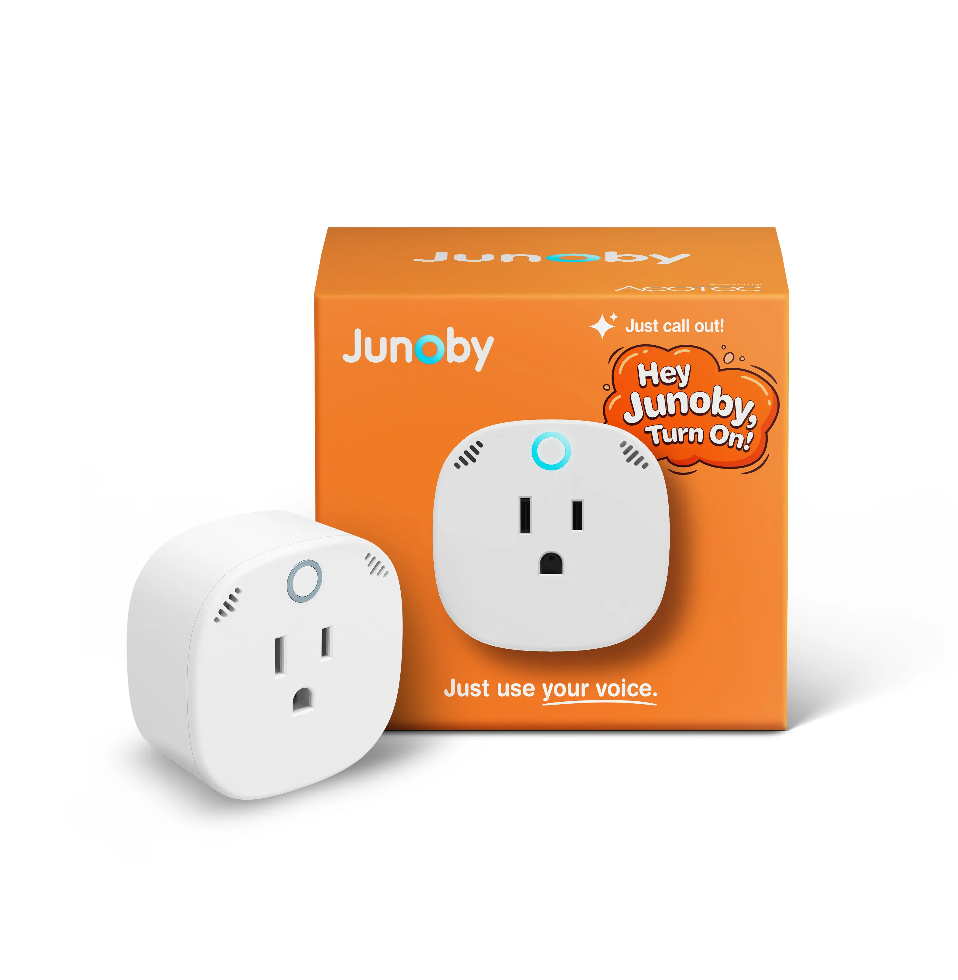 Junoby Offline Voice Control Smart Plug - No App, No Wi-Fi Plug-and-Talk Outlet, AC 110V-240V, Fire-Resistant, Ultra-Compact Space-Saving Design, ETL & FCC Safety Certified for Lamps