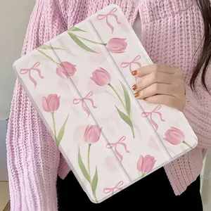 Tulip Case for iPad 2021 Pro 11 Stand Tablet Cover for iPad 9th Gen 10.2 Inch Cartoon Air 5 with Pencil Slot 12.9 Apple 2020 Transparent Anti-Drop Case for iPad 11 Inch M3 / iPad 11 A16 / Air 2 9.7 Inch / 2024 M4 / Air 3 / Air 4/5 10.9 Inch, Ipad