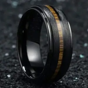 Men's fashion wedding ring, Hawaiian Koa wood inlay, matte finish, brushed, engagement ring for men