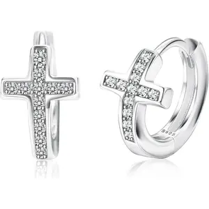 Cross earrings, exquisite small cross earrings with cubic zirconia, suitable for both men and women