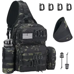 Tactical Sling Bag Backpack for Men Shoulder Sling Bag Molle Assault Detachable Tactical Bag with Bottle Holder Concealed Carry Daily Day Pack Work Bag for EDC Hiking, Black