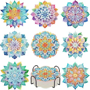 8-Piece Diamond Embroidery Coaster Set Mandala Pattern (with Stand), DIY Diamond Art Craft Kit for Beginners, Home Decor Gift, Diamond Painting Kits