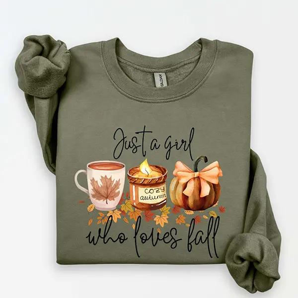 Just A Girl Who Loves Fall Sweatshirt, Cozy Autumn Crewneck, Coffee and Football Season Shirt, Cute Thanksgiving Sweater, Fall Lover Gift for Women