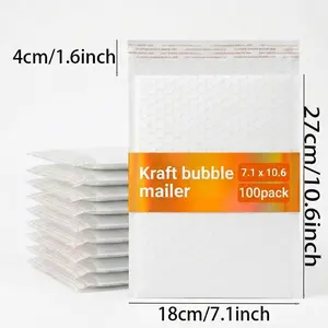 50/100 Pack 7.1x10.6 Inch White Bubble Mailers, Self-Sealing Padded Shipping Envelopes, Waterproof Tear-Proof Shockproof Bubble Bags for Jewelry, Phone Cases, Small Electronics & Daily Mailing
