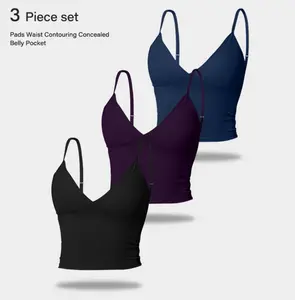 Women's Sexy Deep V Ruched Camisole with Invisible Chest Pads, Comfortable Wire-Free Sports Tank Top for Yoga, Summer Tops,