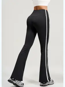 LIVE -Xelle Women's High Waisted Flare Leggings with Side Stripes - Grey Bootcut Yoga Pants with Double Racing Stripes, Retro Sporty Workout Trousers for Gym & Streetwear