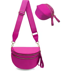 Bum Bags for Women Nylon Crossbody, Spacious Fanny Packs Belt Bag Large Sling Bag with Adjustable Strap (Rose Red)