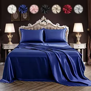 Solid Color Satin Bedding Set, 3/4 Counts Including 1 Flat Sheet, 1 Fitted Sheet, and 1/2 Pillowcase without Filler, Soft Mattress Protector