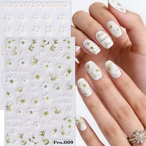 Spring Daisy Embossed Nail Art Stickers, Elegant Floral Designs, Women's Nail Decals, Shiny Finish, Holiday Limited Edition, Easy Application