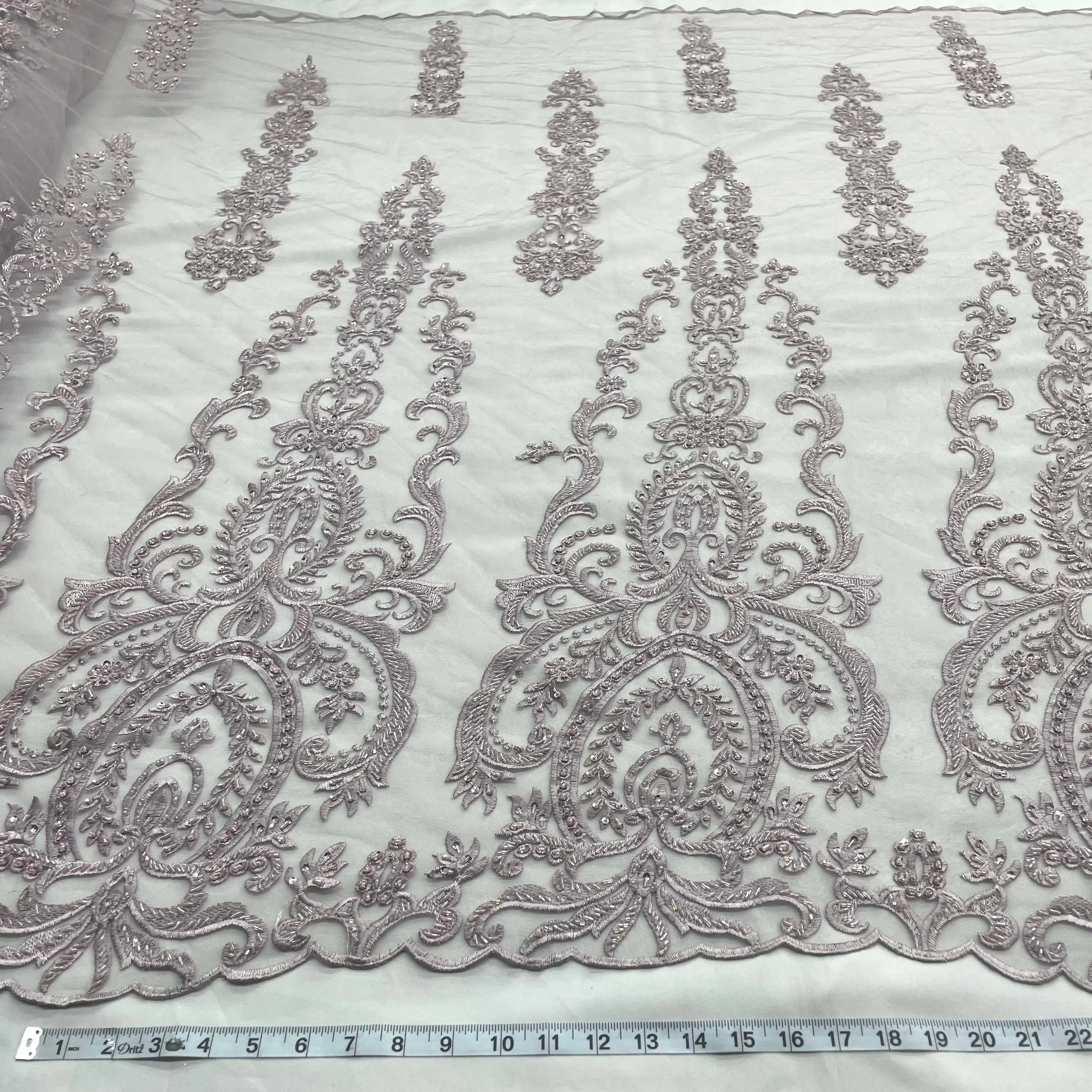 Elegant Beaded Lace Fabric, Embroidered on 100% Polyester Net Mesh - Lace USA GD-9117, Elegant Lace