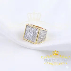 King Of Bling's 925 Silver 19.00ct Yellow Cubic Zirconia Men's Adjustable Ring From SZ 8 to 10