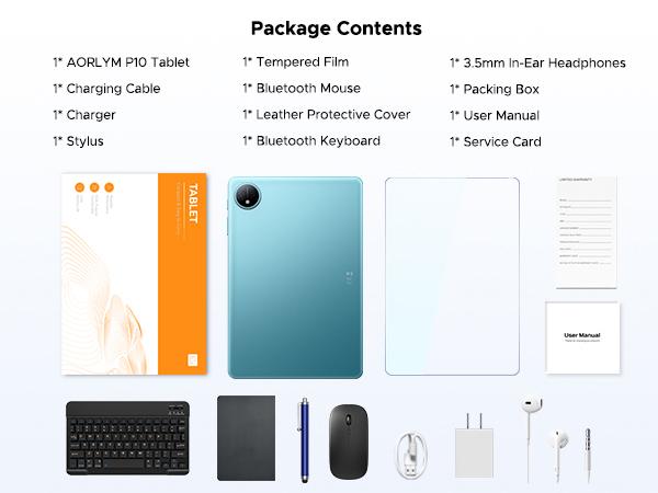 P10 10.1" Android 16 Tablet with Keyboard & Pen, case, 48GB+128GB, 7000mAh, 90Hz Display, Unisoc T310 Quad-Core, Dual Speakers, Gemini AI Tablet, Blue