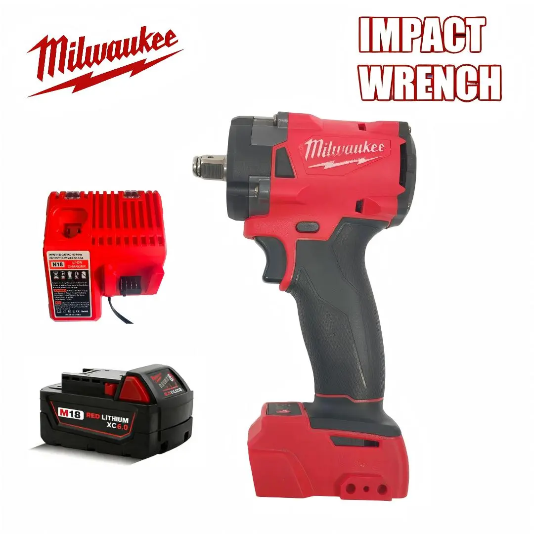 Milwaukee M18 SubCompact 3/8" 300Nm Rechargeable Lithium Impact Drill - Lightweight Cordless Drill with 6.0Ah Battery, M12-18 Charger, All-Metal Gears, Overload Protection for Furniture Assembly, Truck Maintenance