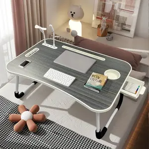 Adjustable Laptop Lap Desk with USB, Foldable Bed Table Tray, Multi-Purpose Wooden & MDF Construction, Medium Density Fiberboard, with Drawer & Tablet Slot, for Eating, Working, Writing, Gaming, Drawing