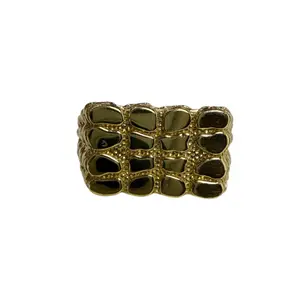 DRGG-02482 Gold-Tone Nugget-Shape Geometric Ring - Size 11, with Embedded Gems, Masculine Daily Wear Jewelry Accessory