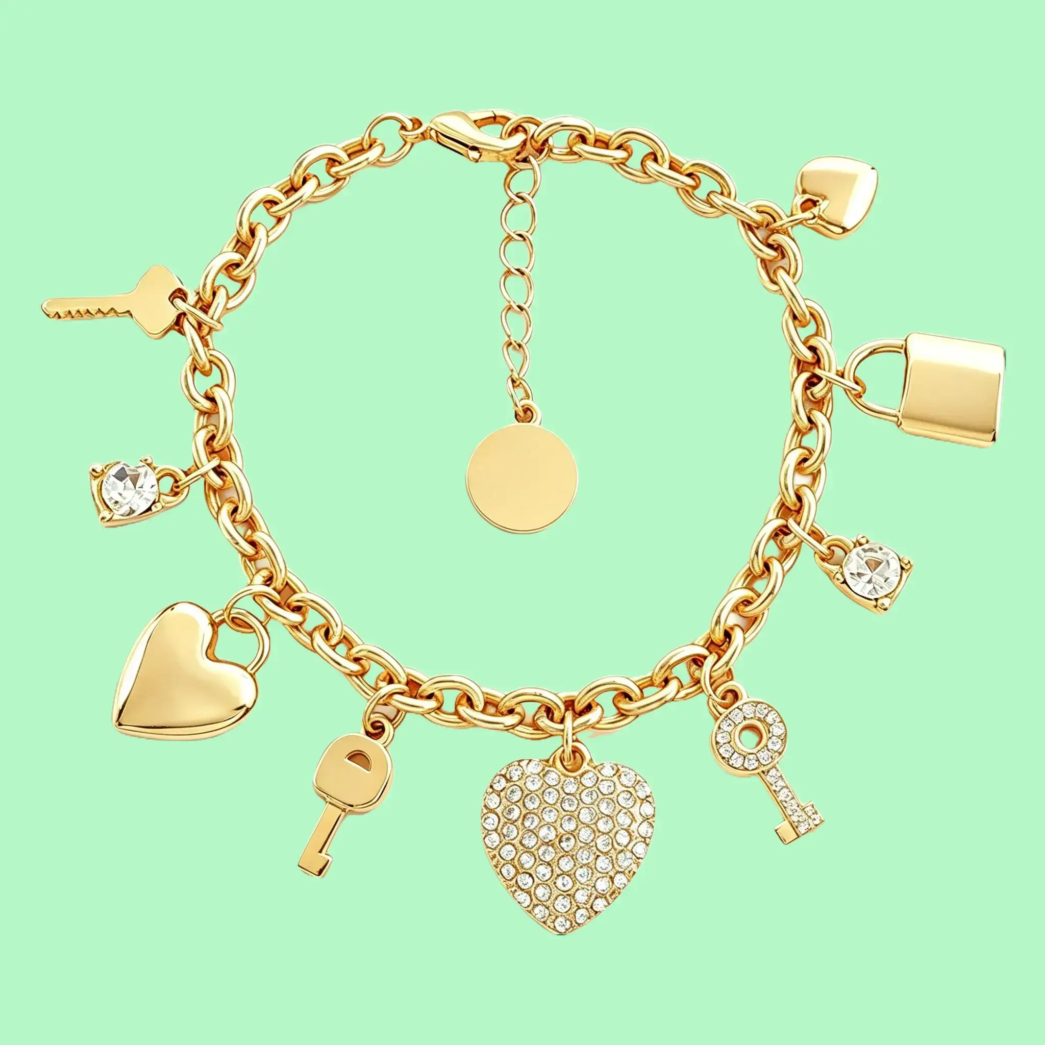 Women's Love Lock Bracelet Jewelry, Adjustable Size, Chic Charm, Crystal Accents, Water Diamond-Inlaid Peach Heart Design, Unique Everyday Wear Costume Bracelet