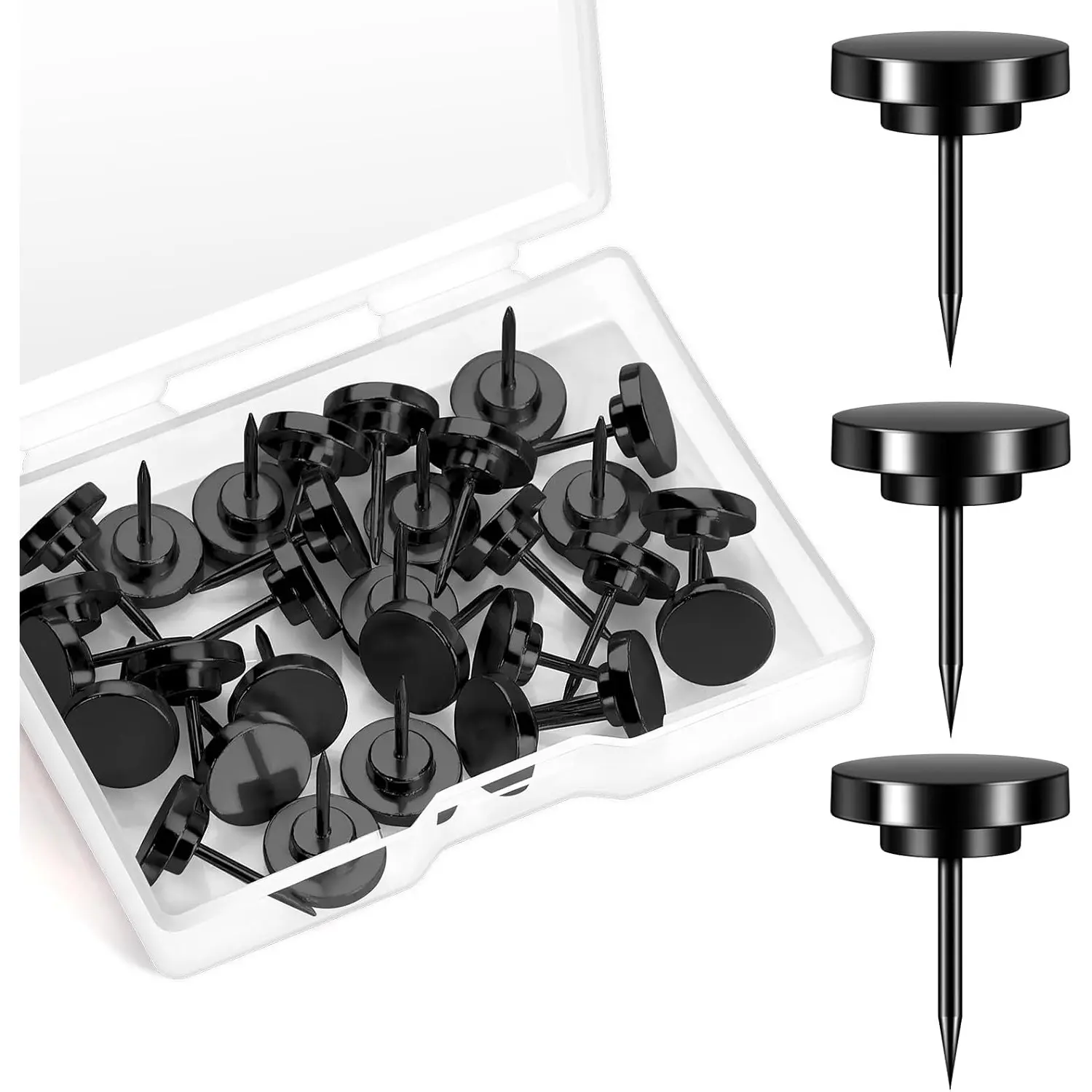 30-Pack Black Flat Push Pins, 0.4 in Diameter, 20 lbs Capacity - Compact, Lightweight, Practical Home Improvement Building Supplies for Mall, Bedroom, Classroom & Diverse Applicable Occasions