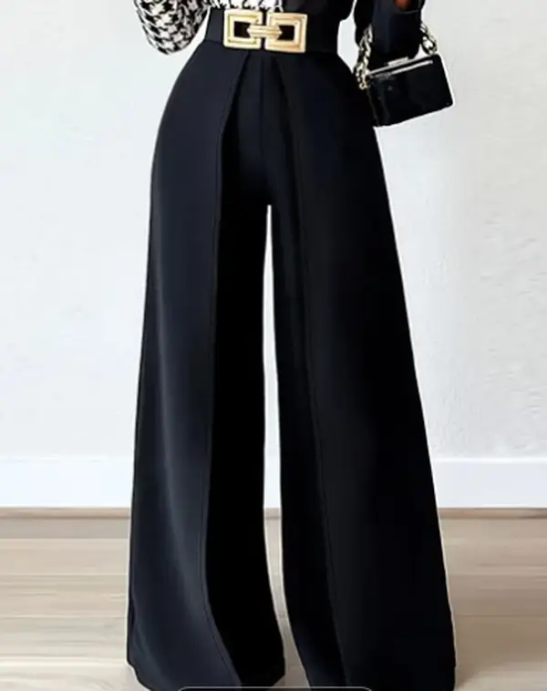High Waist Wide Leg Pants, Elegant Solid Color Pants For Spring & Fall, Women's...