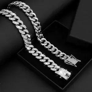 Cuban Link Chain for Men Women,Diamond Necklaces,Iced Out Chain,Hip Hop Necklaces,Thick Silvery Chain,Golden Chain,tiktok store Rhinestone Hip jewelry