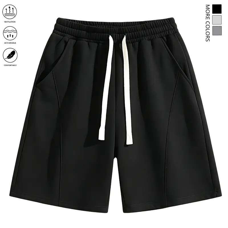 Men's Chic Cotton Elastic Mid-Waist Shorts - Size M, Loose Fit, Breathable Fabric, Drawstring, Simple Side Pocket, Ideal for Everyday & Athletic Wear, Simple Style Men's Shorts, Side Pocket Drawstring Men's Shorts