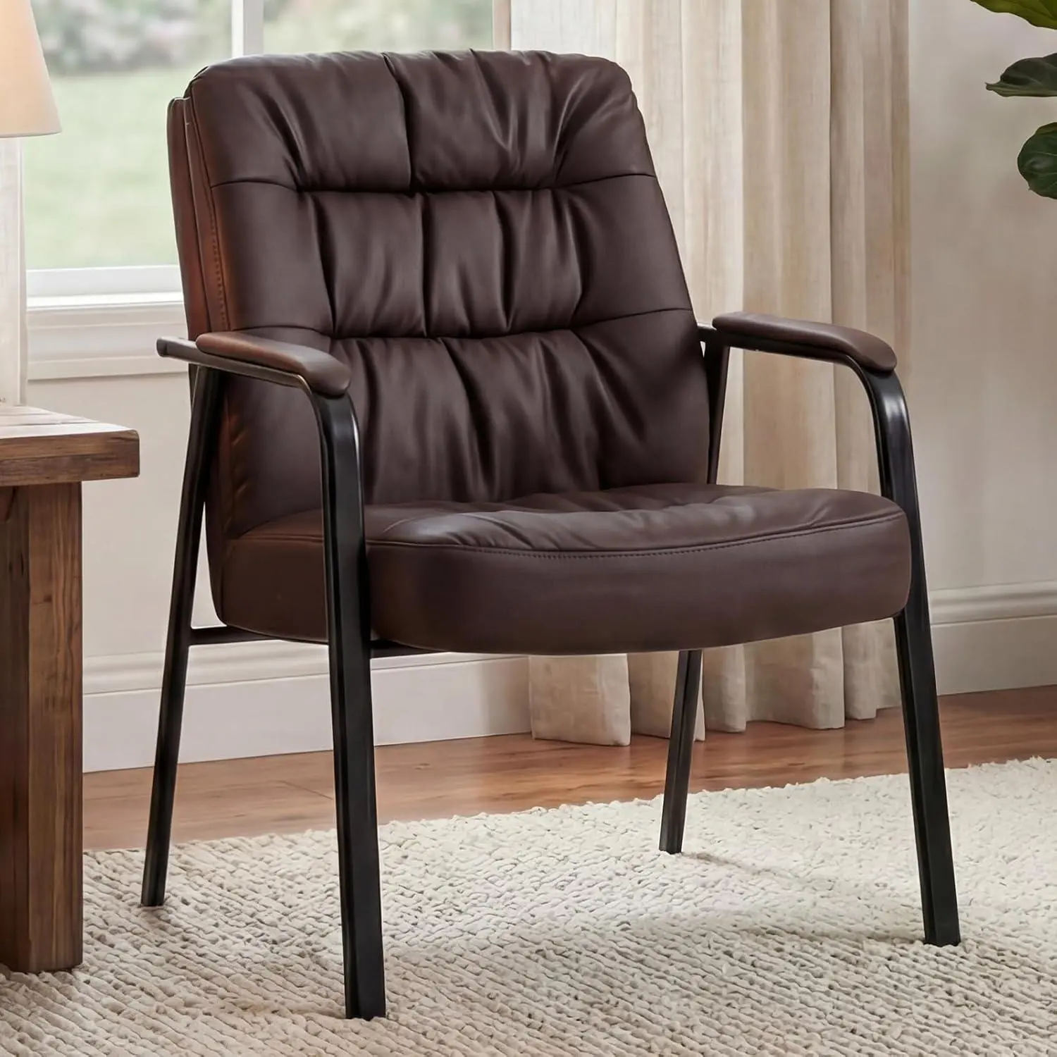 Ergonomic Waiting Room Chair with Padded Armrests, Reception Guest Chair No Wheels, Premium PU Leather Armchair with High-Resilience Foam Seat, 350 lbs Capacity for Medical Office Conference Lobby Home