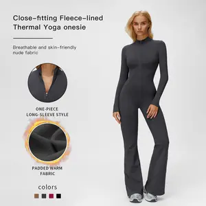 Sporty Women’s Solid Color Half Zip Mock Neck Sports Jumpsuit by MFVIM - Casual, Comfortable, Breathable Long Sleeve Skinny Jumpsuit for Yoga, Gym, Workouts