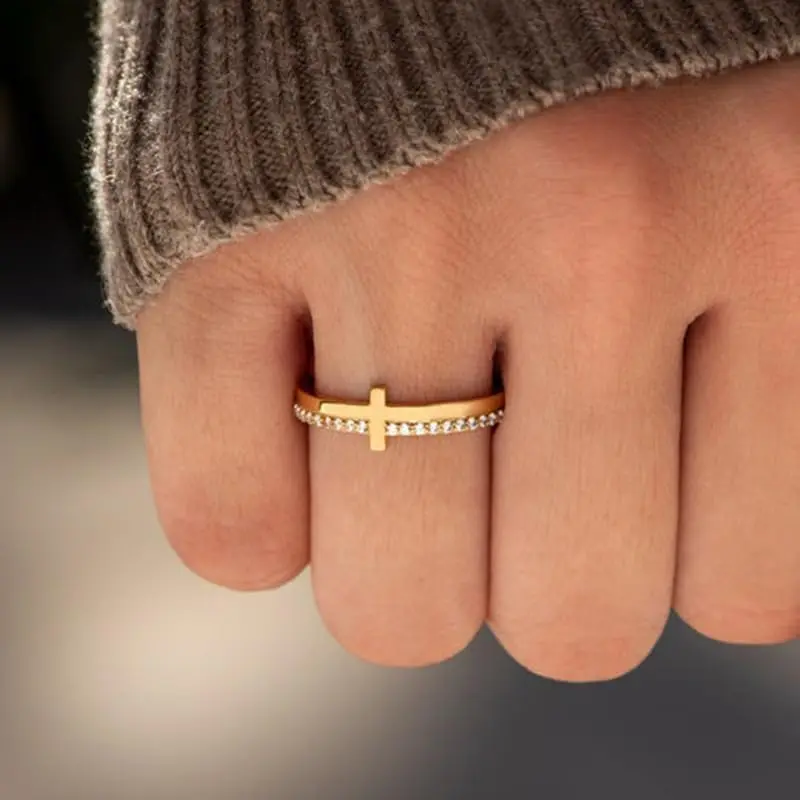 Cross Rings for Women, Let Go And Let God Ring, To My Daughter, Pray On It Golden Cross Ring, Stackable Cubic Zirconia Cross Ring Eternity Promise Ring for Her Wedding Band Ring Jewelry
